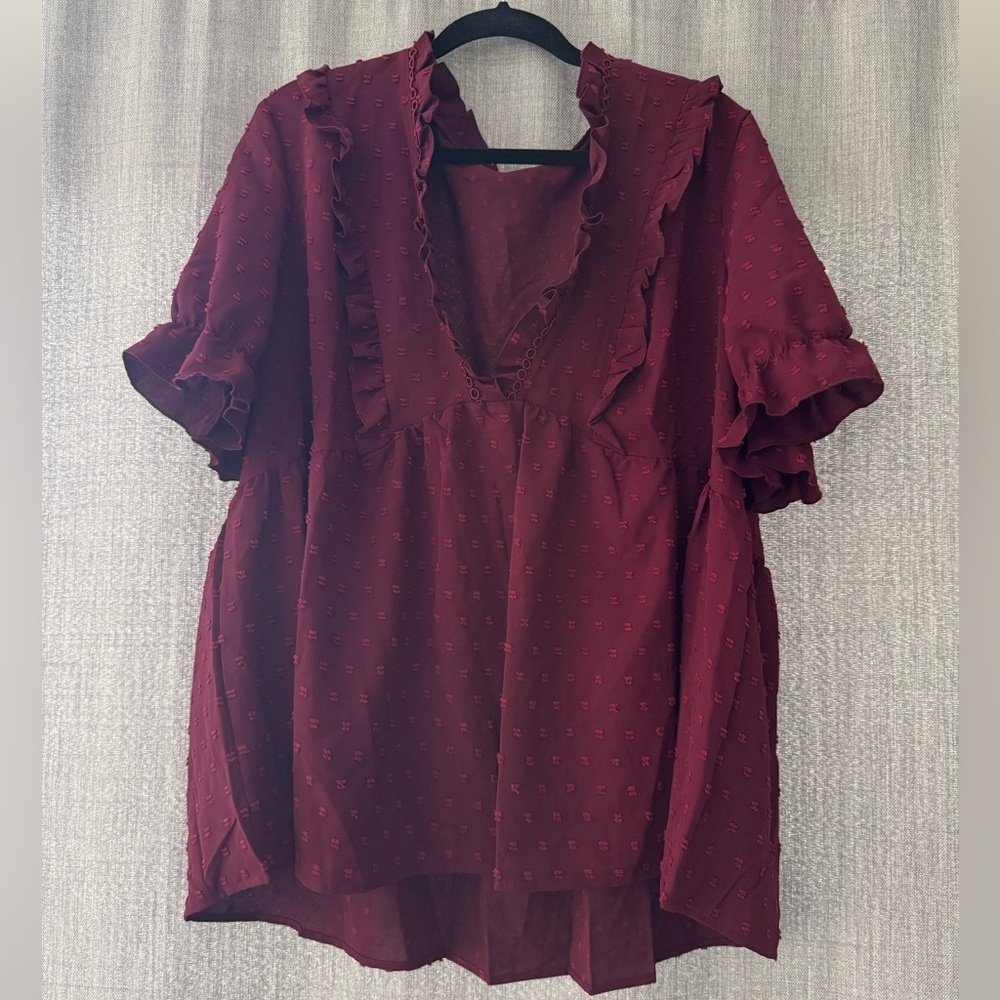 New SHEIN Burgundy Ruffle Blouse